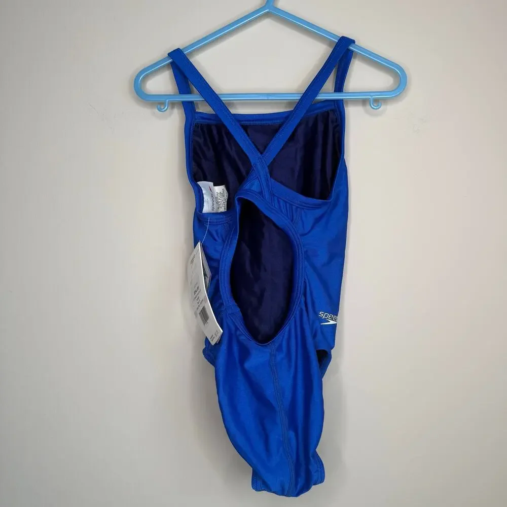 Speedo Youth Girls Flyback One Piece Swimsuit Blue Size 22 Racing Xtra Life
